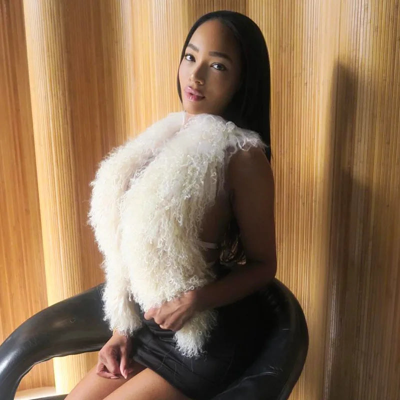 FAGADOER Sexy Fur Patchwork Woman 2 Piece Set Outfit Deep V Backless Lace Up Crop Top + Leopard Print Pants Female Streetwear