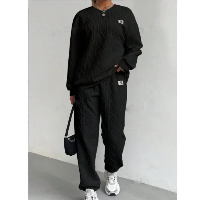 Casual Two Piece Sets Womens Outifits Streetwear Autumn and Winter 2024 New Long Sleeved Round Neck Hoodie and Y2k Pants Suit