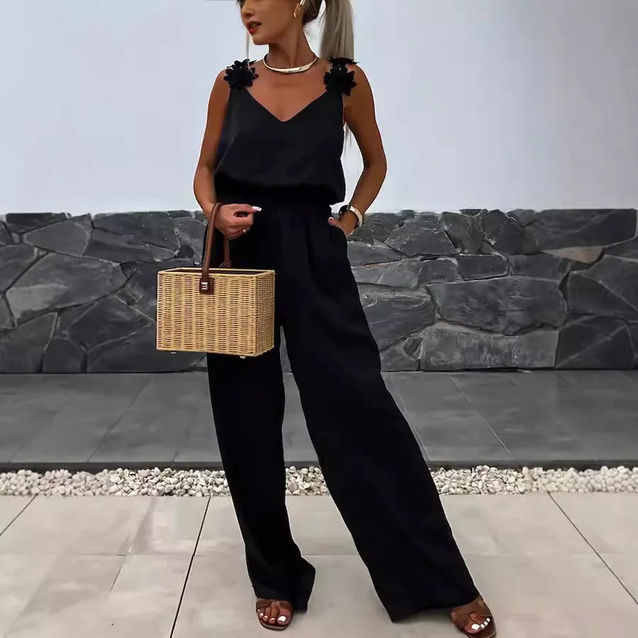 2024 Ladies Off Shoulder Sleeveless Jumpsuit Summer Women Casual Solid Rompers Streetwear Long Playsuits Overalls With Pockets