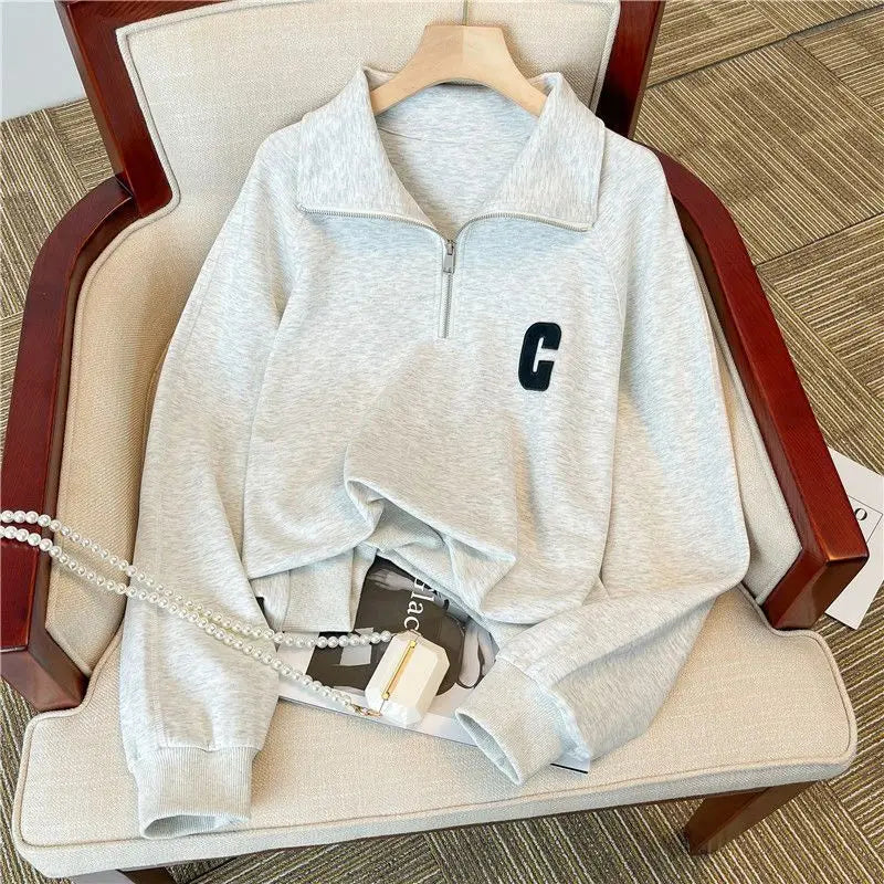 Large Collar Casual Sports Suit for Women, Autumn Loose and Stylish Fashion Hoodie Two-piece Set Juicy Couture Tracksuitpant Set