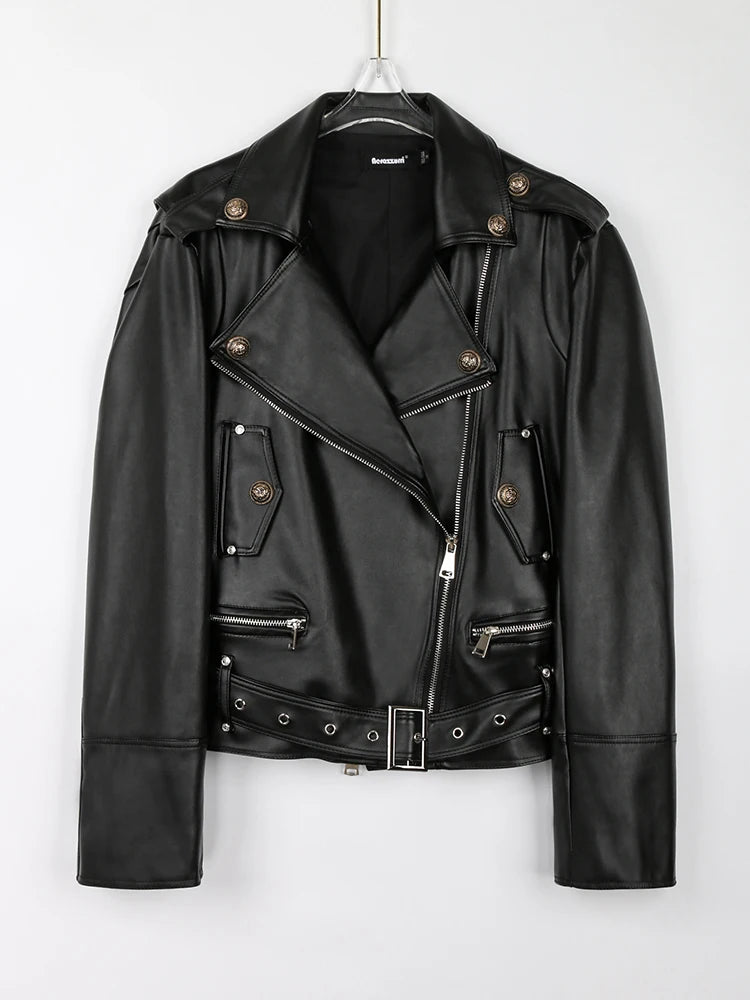 Bright Green Faux Leather Biker Jacket With Adjustable Waist For Women