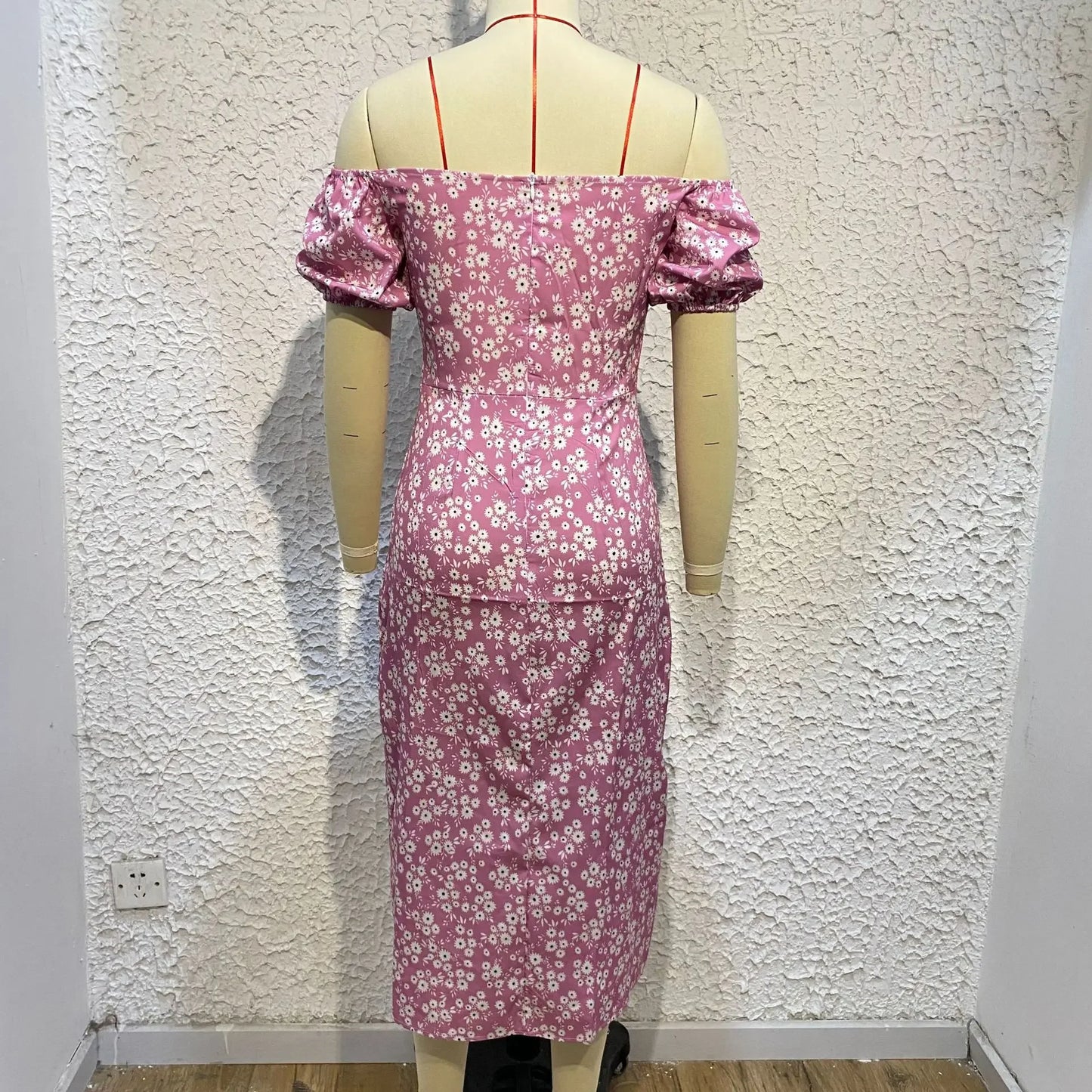 Elegant Summer Women's Dress Off-Shoulder Floral Side Slit Fashionable Commuting Foreign Trade New Style Womens Clothing