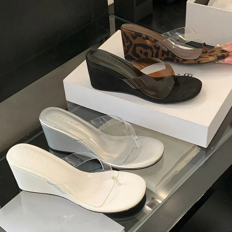 Fashion Transparent Women Wedges Slippers Shoes Female Flip flops Sandals Slides Round Toe Ladies Wedges Slippers Shoes Pumps