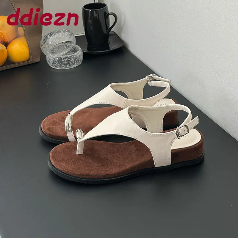 Spring Summer Fashion Metal Ladies Wedges Sandals Shoes Female Buckle Strap Women Wedges Sandals Heeled Shoes Flip flops