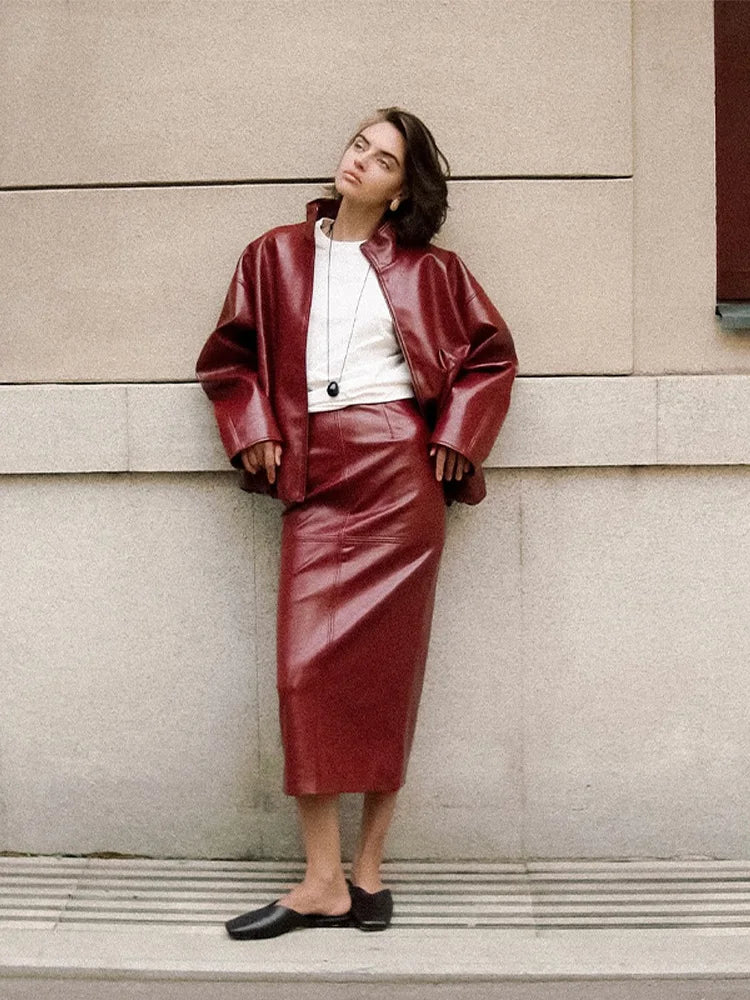 Vintage Leather Skirt Set