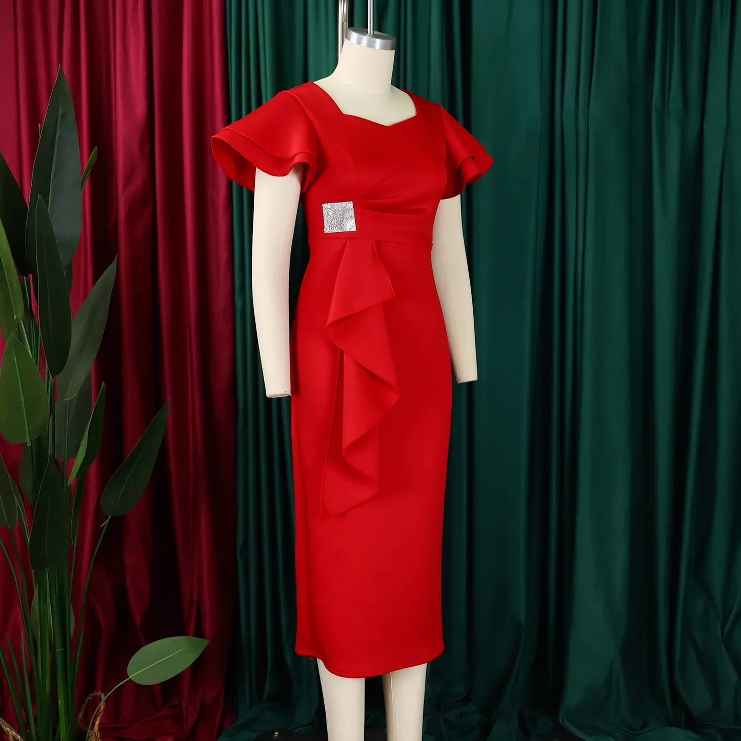 Elegant Pure Color African Style Wrap Dress D3310 New Fashionable Transoceanic Dress with Lace Trim Elegant African Dress