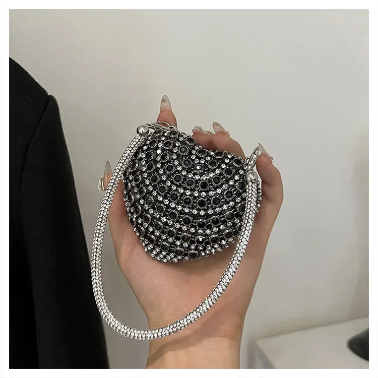 Luxury Mini Diamond Inlay Heart Shape Crystal Clutch Purse Stones Evening Wedding Party Shoulder Bag Handle Rhinestone Handbags
