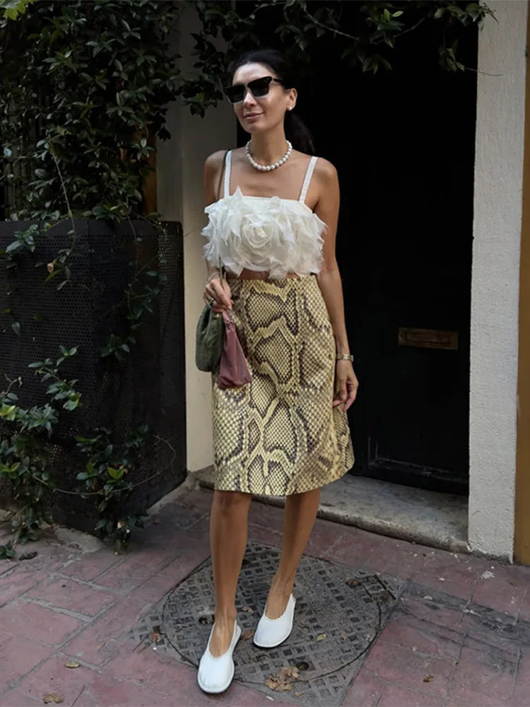 Fashion Ladies Half Skirt Snake Print High Waist Elastic Waist Loose Skirt Light Luxury Dress Versatile Summer Casual Skirts