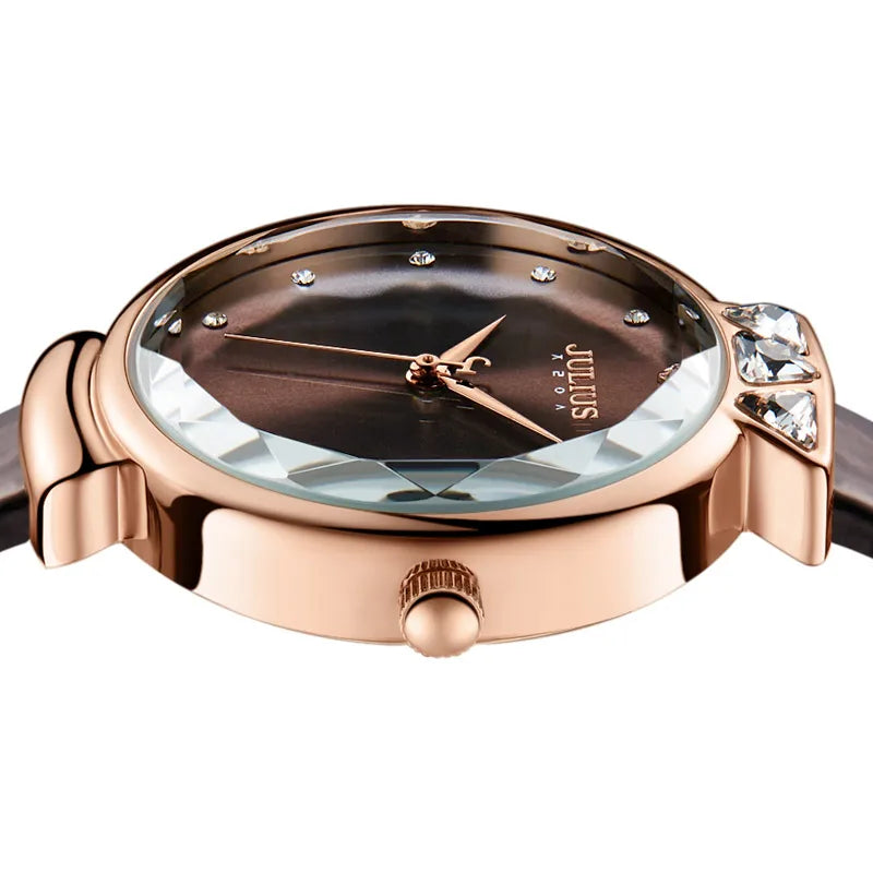 Aquarius CZ Julius Lady Women's Watch Japan Quartz Fashion Rhinestones Hours Bracelet Real Leather Girl's Gift Box