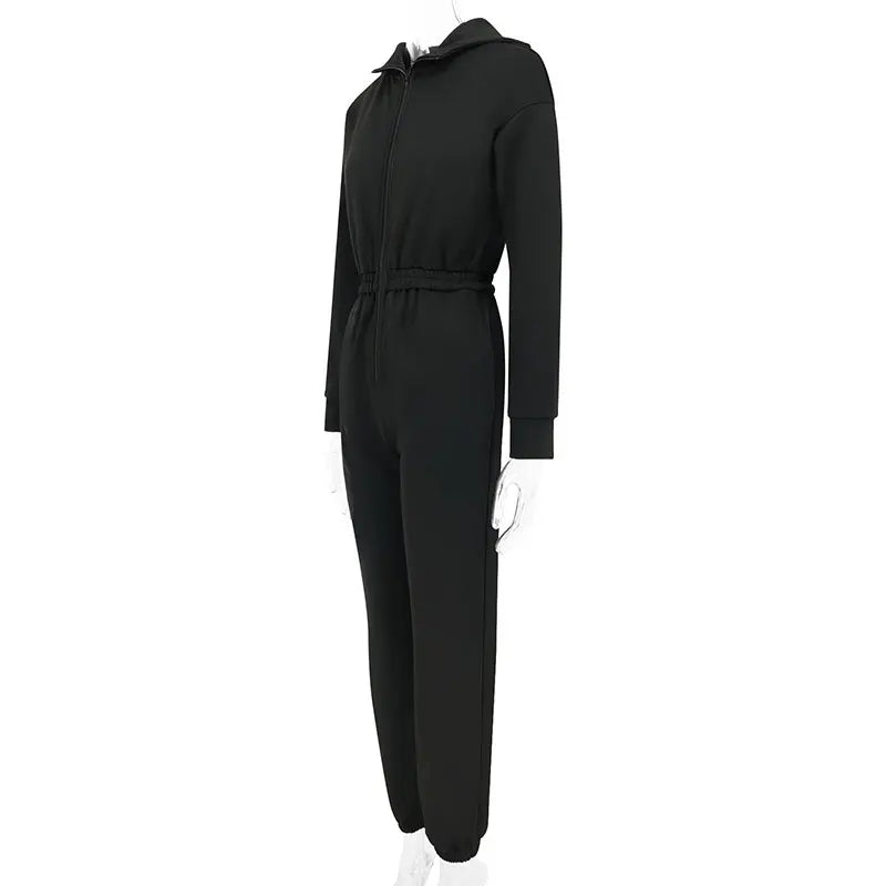 COOL BABES Store Women Jumpsuits New Spring Autumn Fashion Hooded Zippers Casual Slim Rompers Sexy Black Elegant Lady Jumpsuits
