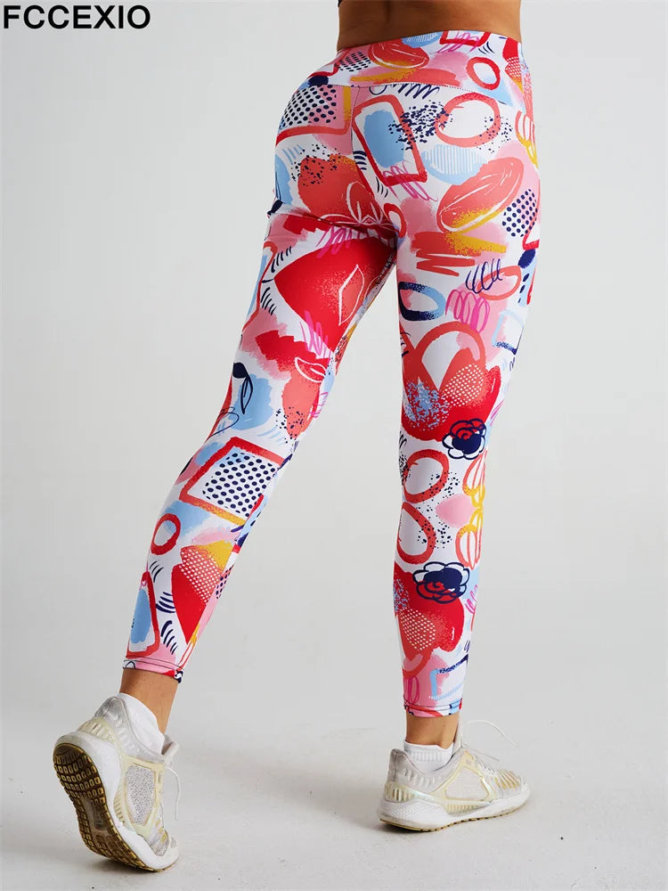 FCCEXIO Hot New Women Leggings Red Lip Love Digital Print Patchwork Fitness Legging Push Up Workout Leggins Pants Sexy Pants