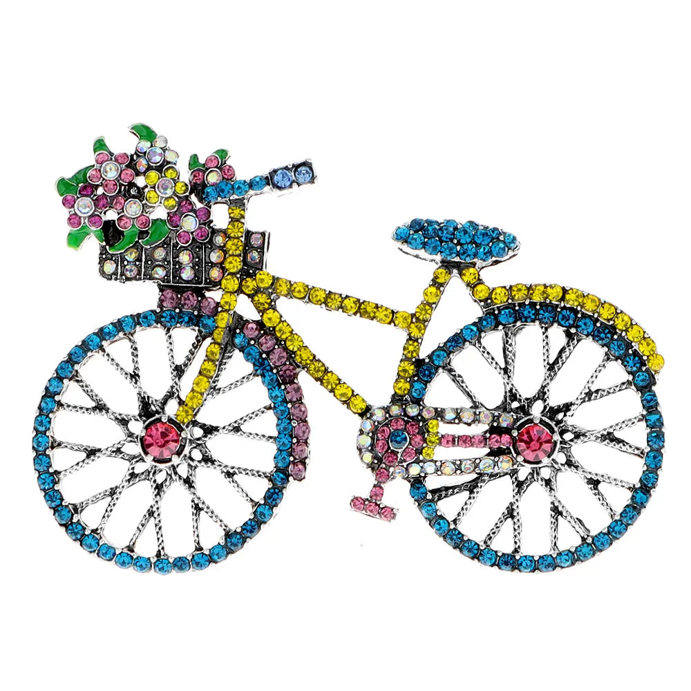 Wuli&baby Shining Bicycle Brooches For Women Unisex 2-color Beautiful Taking Flowers Bike Brooch Pins Gifts-6694