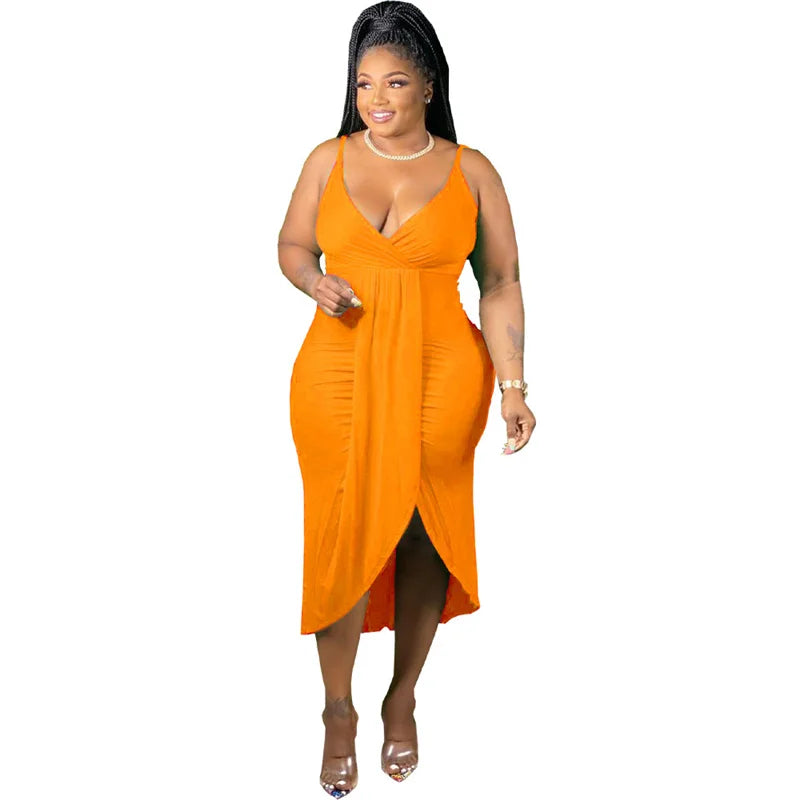 Wmstar Plus Size Women Dresses Summer Clothing Sexy Bodycon Stretch Sling Solid Maxi Party Dress 2022 Wholesale Dropshipping