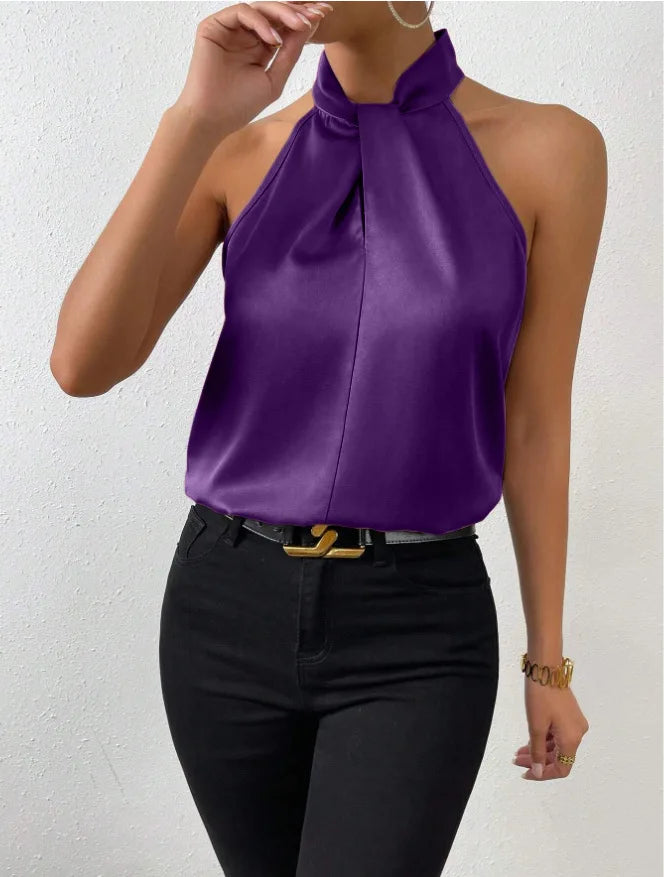 Women's Tops 2025 Summer New European and American Clothes Satin Halter Sleeveless Vest Sexy Commuting Satin Simulated Silk Top