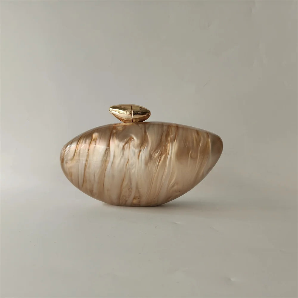 Shell Brand Pearl Brown Marble Acrylic Box Clutches Evening Bag Wedding Party Female Mini Purse Evening Female Bridal Handbag