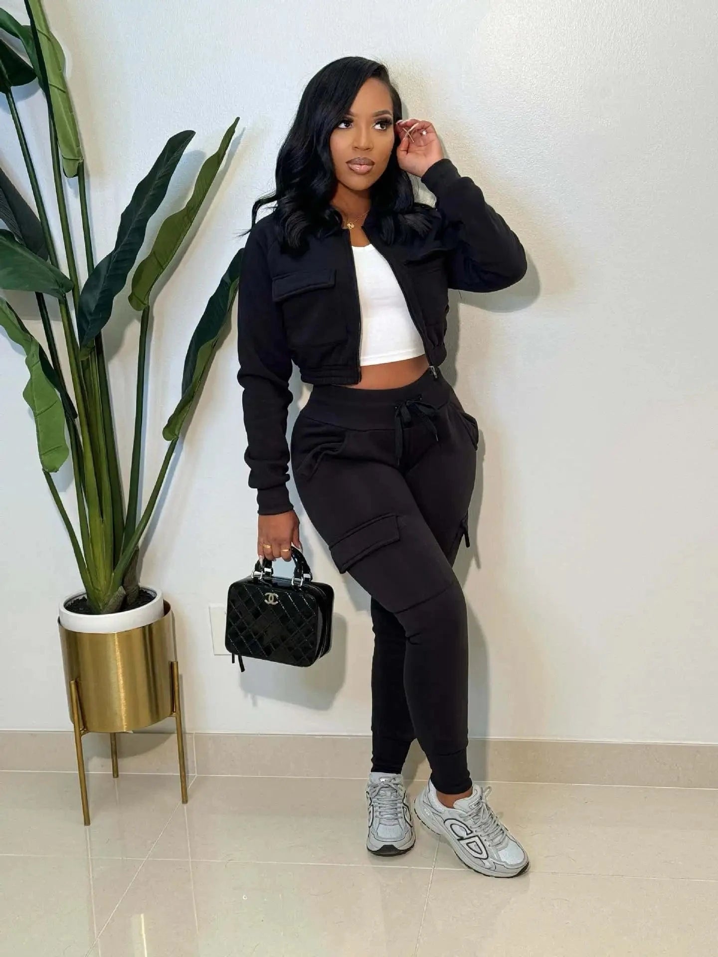 Winter Autumn Cargo Pants Outfit Set Sexy Women Two Pieces Elegant Club Matching Set Lady Casual Tracksuit