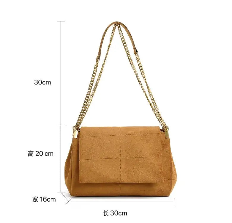 New Women Autumn Winter Suede Shoulder Bag Vintage Tote Bag with Chains Fashion Designer Luxury Handbags Retro Crossbody Bags