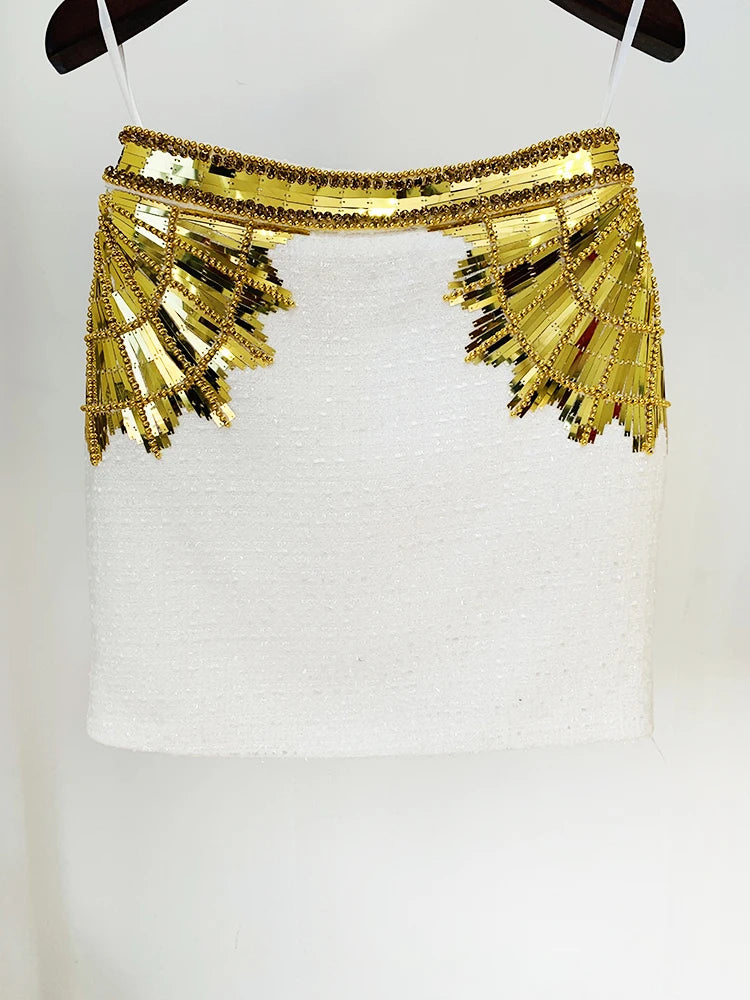 HIGH STREET Newest 2025 F/W Designer Skirts Women's Stunning Metallic Diamonds Strass Handwork Beaded Tweed Mini Skirt
