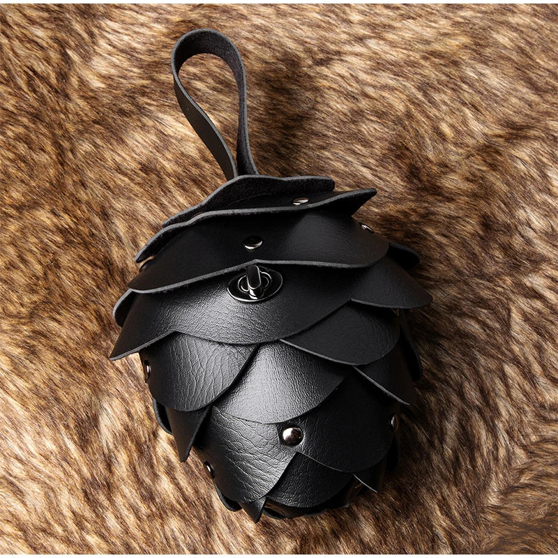 Pine Cone Shaped Retro Coin Purse Creative Small Wrist Bag Pu Leather Mini Waist Bag Exquisite Unisex Fashion Handmade Wallet