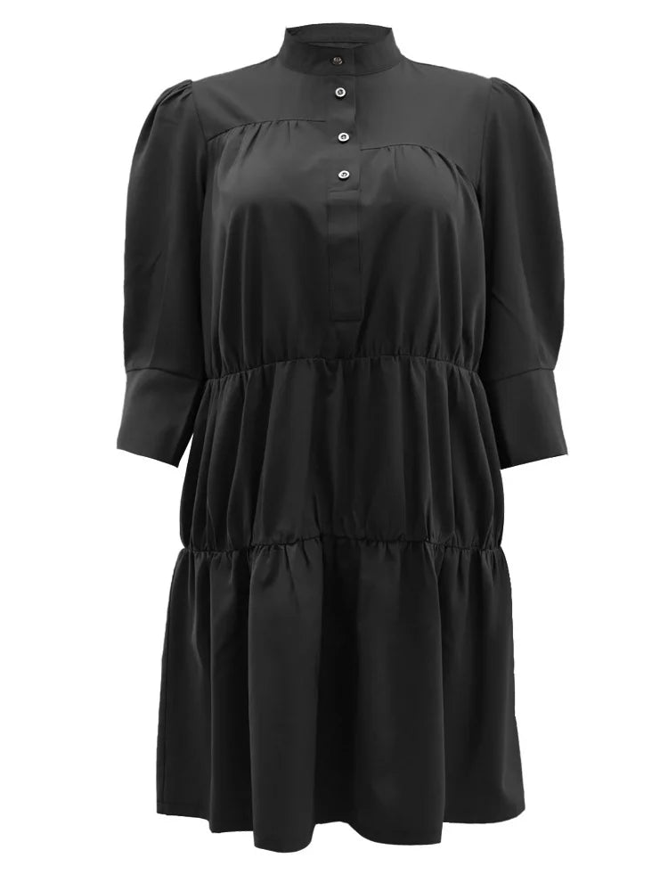 Wmstar Elegant Women Summer Solid Color Short Dress Fashion Long Sleeve High Neck High Waist Clothes Party Casual Mini Dresses