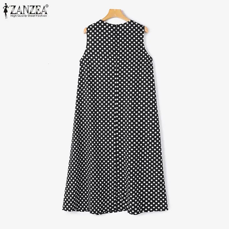 ZANZEA Bohemian Point Dot Printed Dress Women Summer Vestidos 2024 Elegant Sexy Sleeveless Casual Loose Vintage Beach Sundress