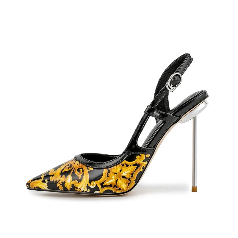 Floral Print Elegant Stiletto Sandals Open Toe for Women
