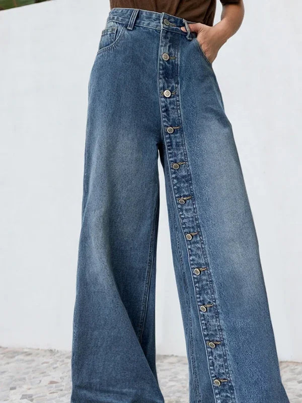 Krisstarsgirls 2025 New Women‘s Baggy Jeans Pants Spring Summer Buttoned Pockets High Waisted Boyfriends Jean Trousers for Woman