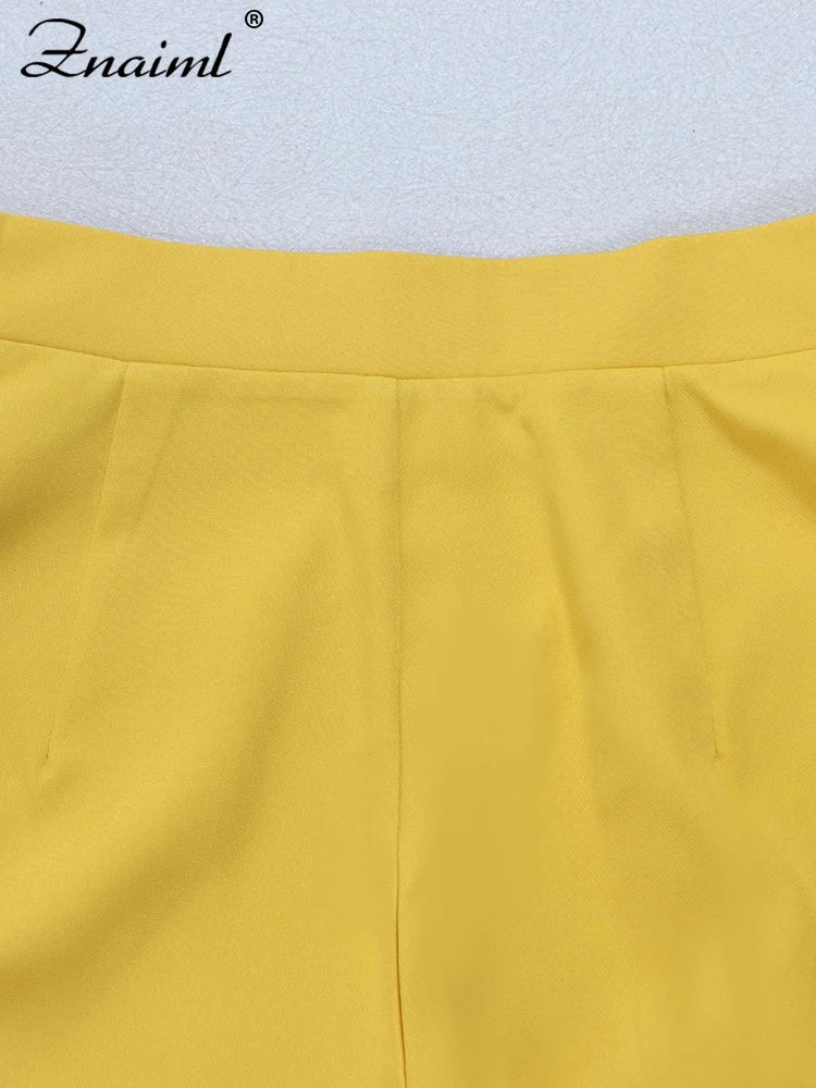 Znaiml Halter Sleeveless Ruched Crop Top and Wide Leg Pants 2 Piece Sets Woman Summer Sexy Beach Paarty Night Club Outfit 2025