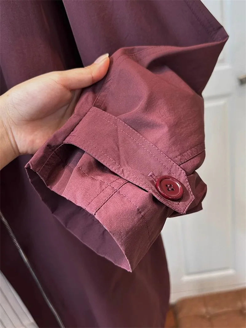Fem Cotton Trench Coat For Women Casual And Versatile Loose And Slimming Autumn Simple Hooded Long Jacket For Women Windbreaker