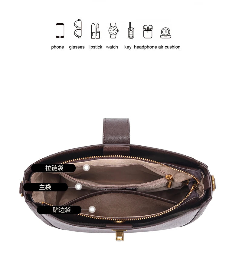Women‘s Cowhide Genuine Leather Shoulder Bag Ladies Soft Natural Cow Leather Handbag Female Fashion Luxury Design Crossbody Bags