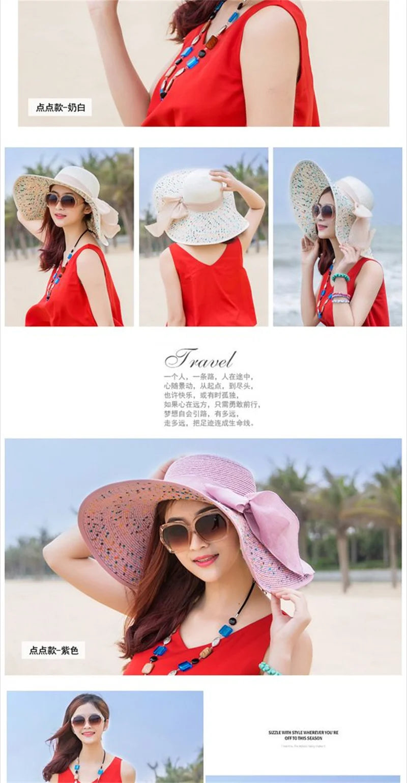 Hat Big-brimmed Cool Hat Women's Summer Sun Visor Sun-Proof Foldable Straw Hat UV-Proof Beach Sun Hat Summer Face Covering