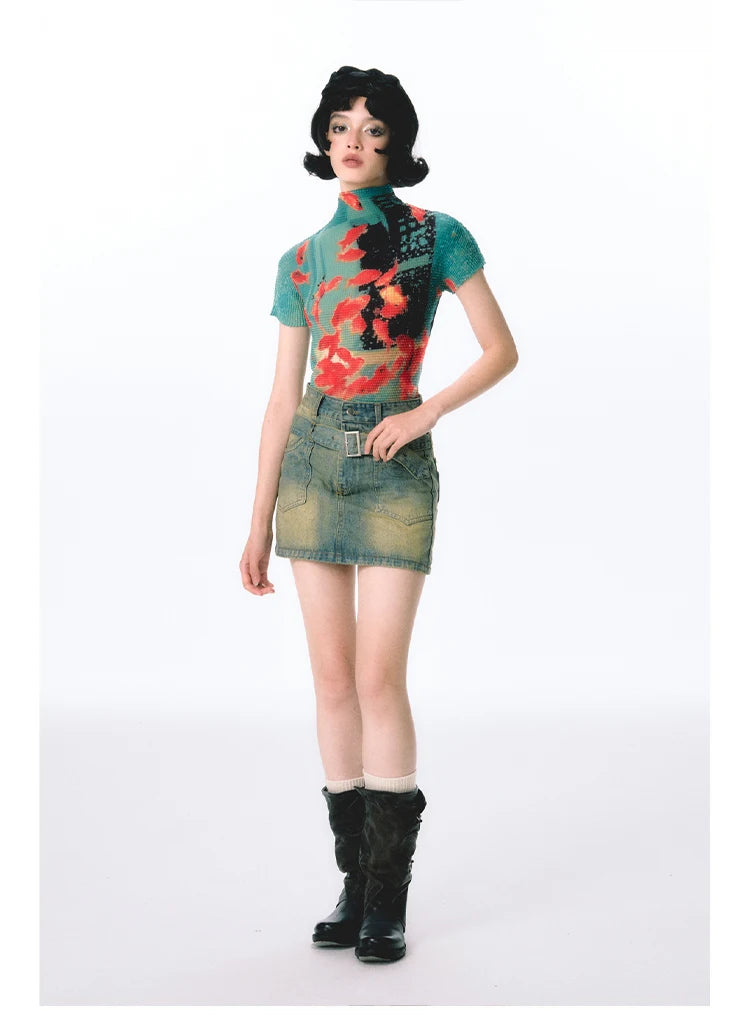 Women Bodycon T-Shirts Short Sleeve Tie Dye Tees Stretch Crop Tops Goblin Core 2000s Coquette Gyaru Aesthetic Kpop Kawaii Summe