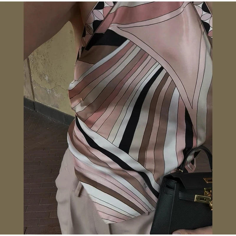 Print Irregular Women's Short Skirt Suits Halter Lace Up Backless Sleeveless Tank Top High Waist Sets Summer Lady Beach Outfits