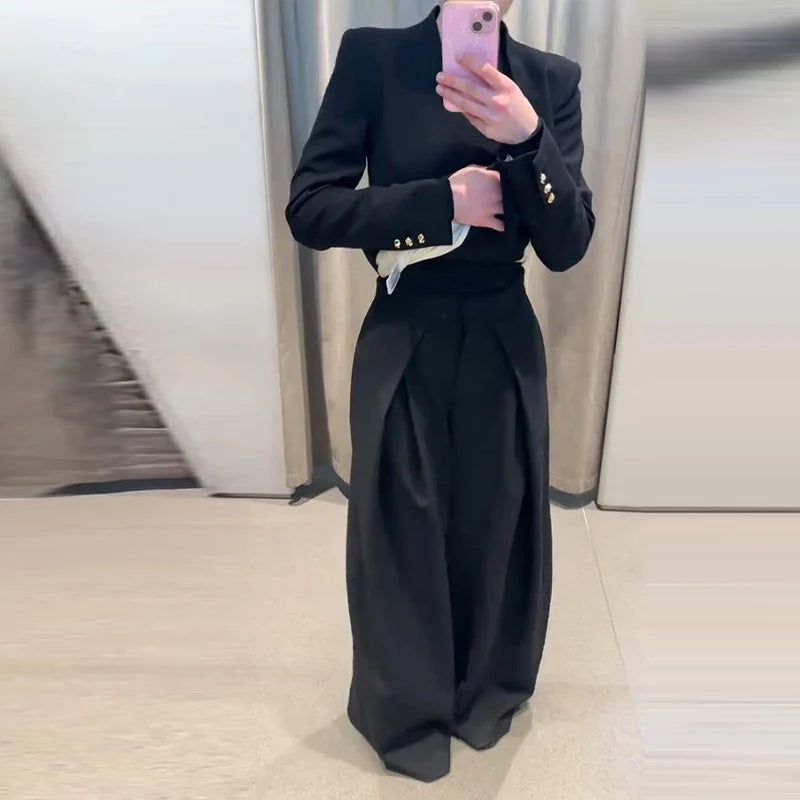 Elegant Solid Two Piece Blazer Pants Set for Women