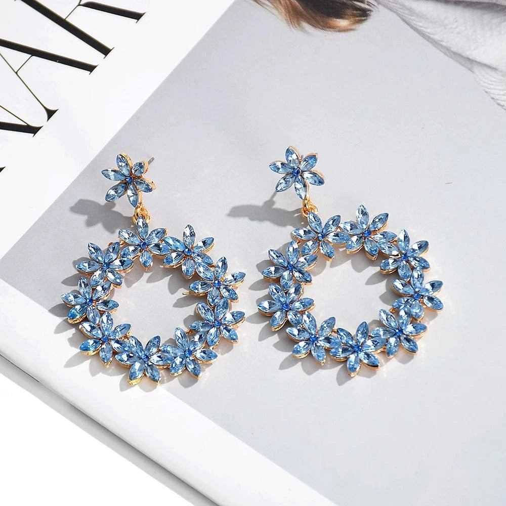 New Arrival Flower Colored Glass Stone Drop Earrings For Women Girls Crystal Accessories Statement Jewelry Wholesale