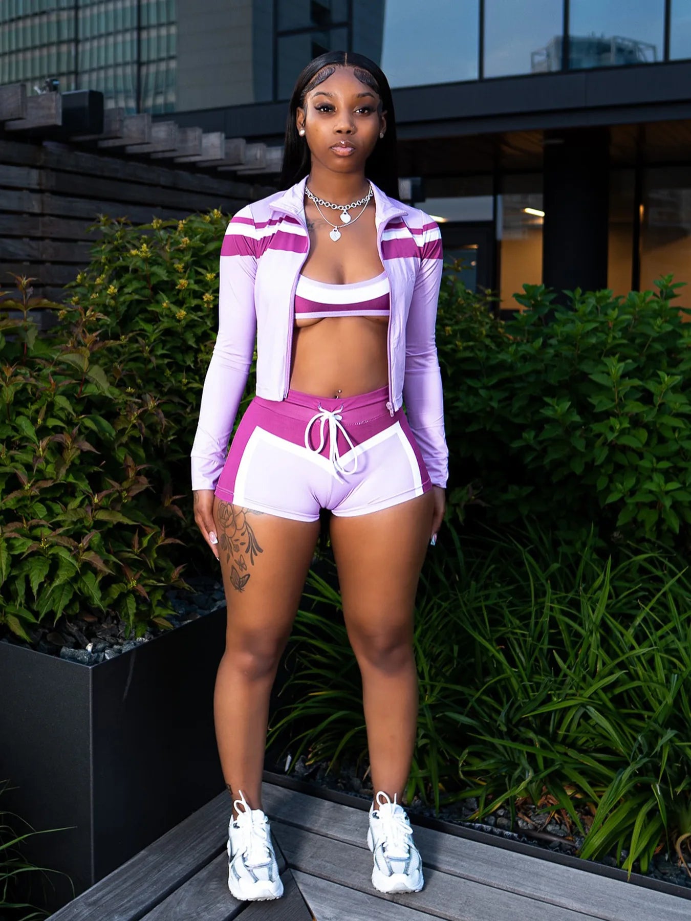 Weird Puss Contrast Patchwork 3 Piece Set Women Halter Strapless Tops+Cardigan Crop Jacket+Drawstring Shorts Sexy Sporty Outfits