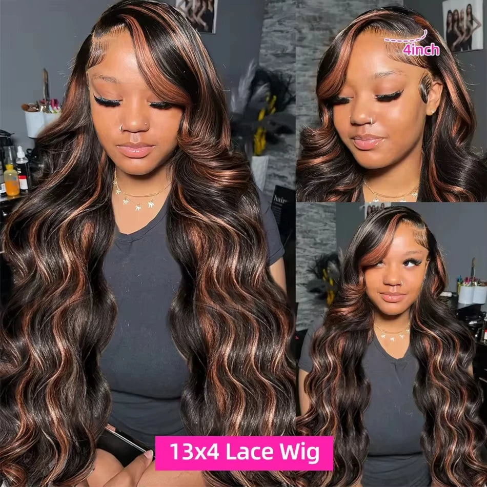Body Wave Highlight Ombre Colored 13X4 Lace Front Wig Human Hair 1B/30 Black Brown 13X6 Lace Frontal Brazilian Wig For Women