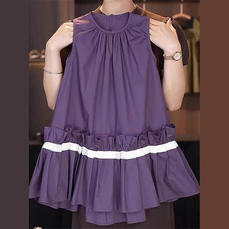 ZANZEA Women Solid Mini Dress Fashion Rufffled Stitching Pleats Vestidos 2024 Summer Sleeveless Tank Robe Casual O-neck Sundress