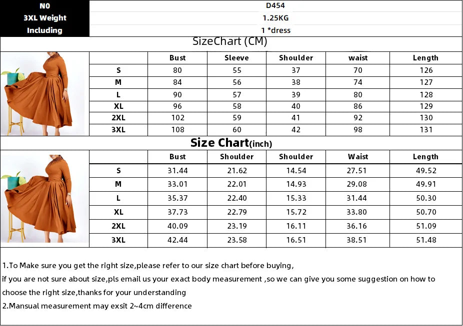 Fashionable High-collar Elegant Embroidered Large Dress Women Waist-shaping African Dress Trendy Plain Pattern Long Skirt