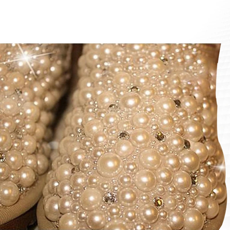 Pearl Embellished Warm Mid-Calf Snow Boots for Women