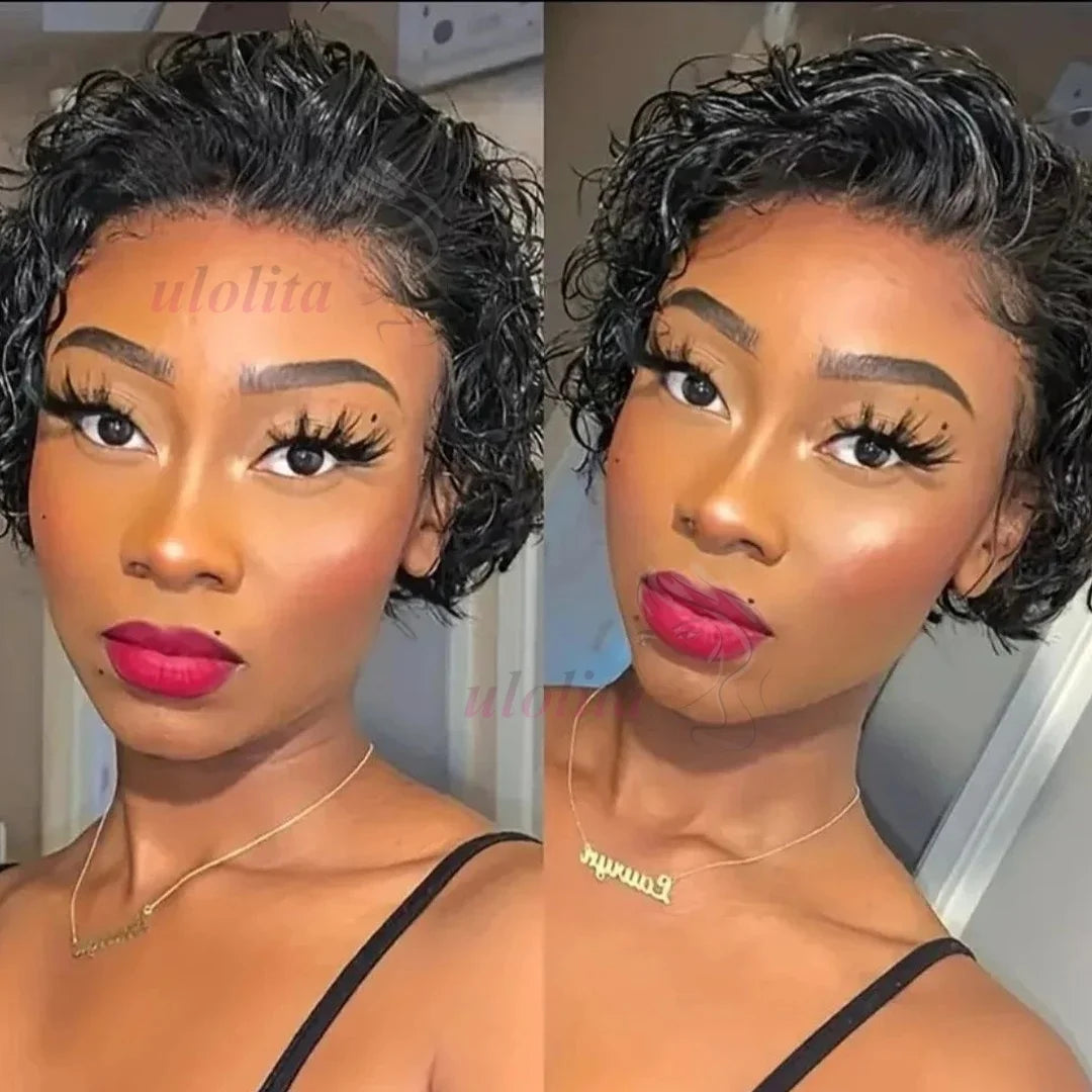 Pixie Curls 100% Human Hair 13x4 Lace Frontal Wigs Pixie Cut Short Bob Human Hair Wig Transparent Lace Front Human Hair Wig