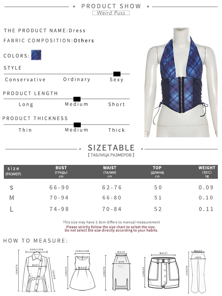 Weird Puss Bandage Button Tops Woman Summer Plaid Print Sexy Deep V-Neck Halter Skinny Wild Hipster Y2K Fashion Party Streetwear