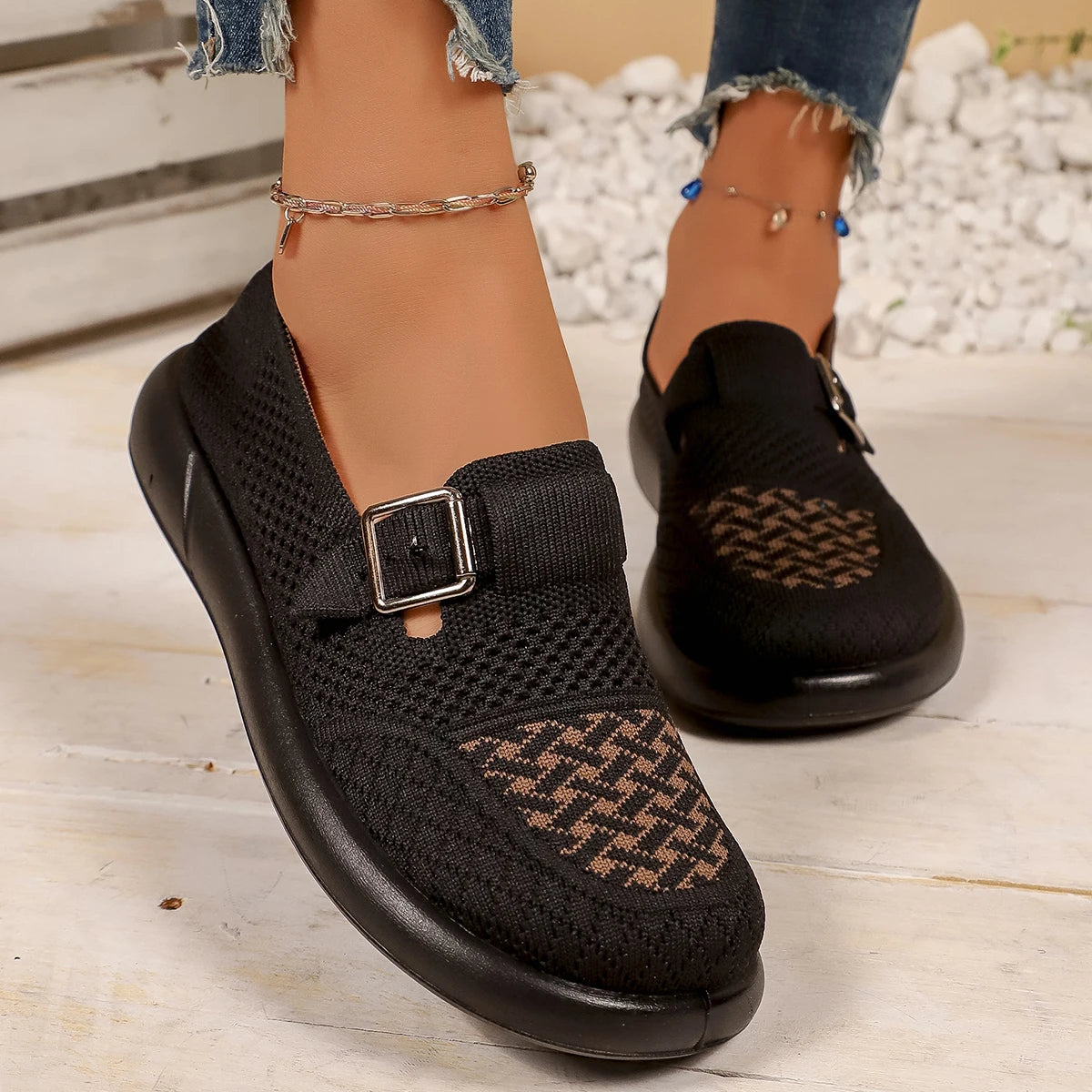 Breathable Lightweight Slip-On Knit Walking Shoes for Women