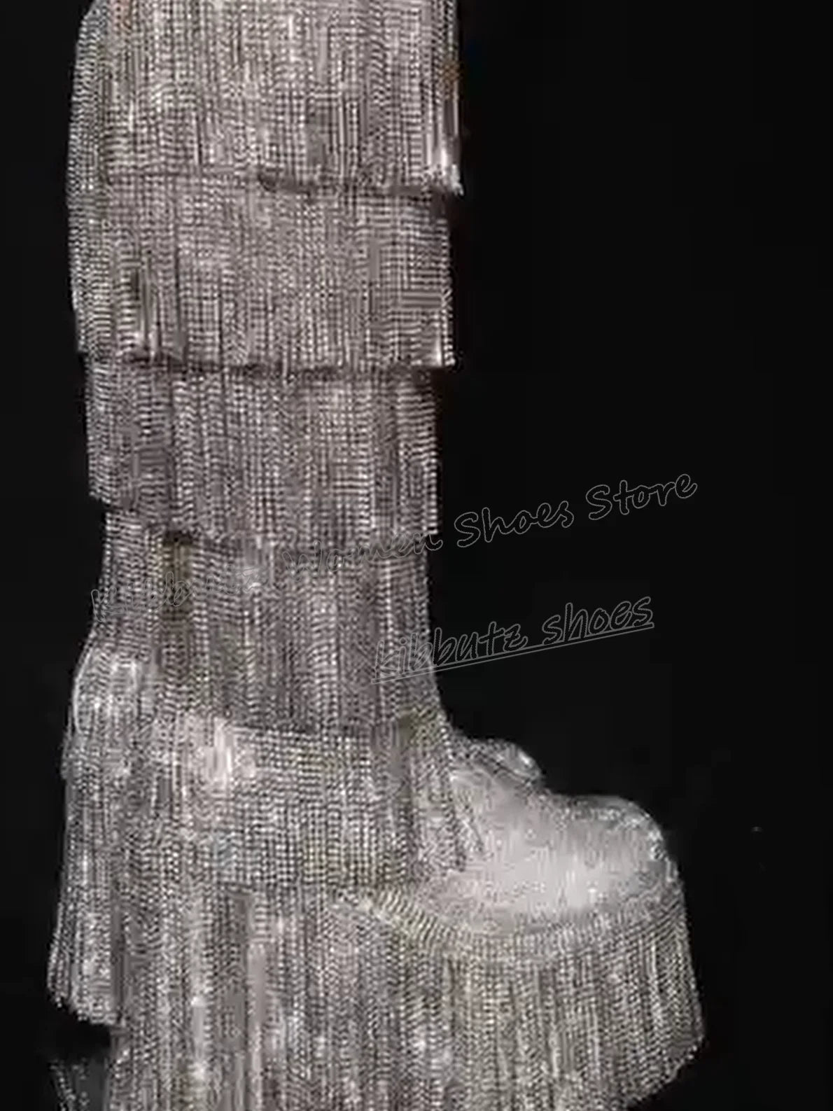 Bling Knee High Boots Platform Glossy Round Toe Thick Bottom Zipper Fashion Luxury Elegant Concise Sexy Novelty Women Shoes New