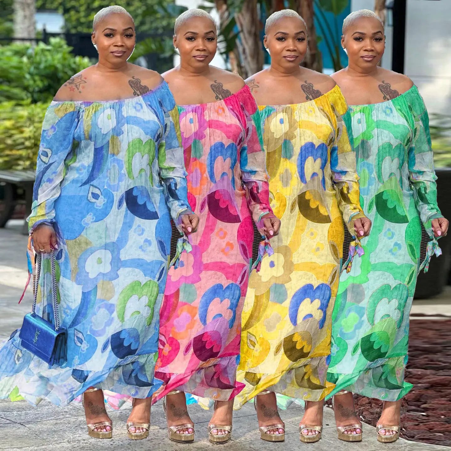 Wmstar Plus Size Women Dresses Flower Printed Loose Elegant Maxi Dress Outfits Fashion Streetwear Wholesale Dropshipping 2023