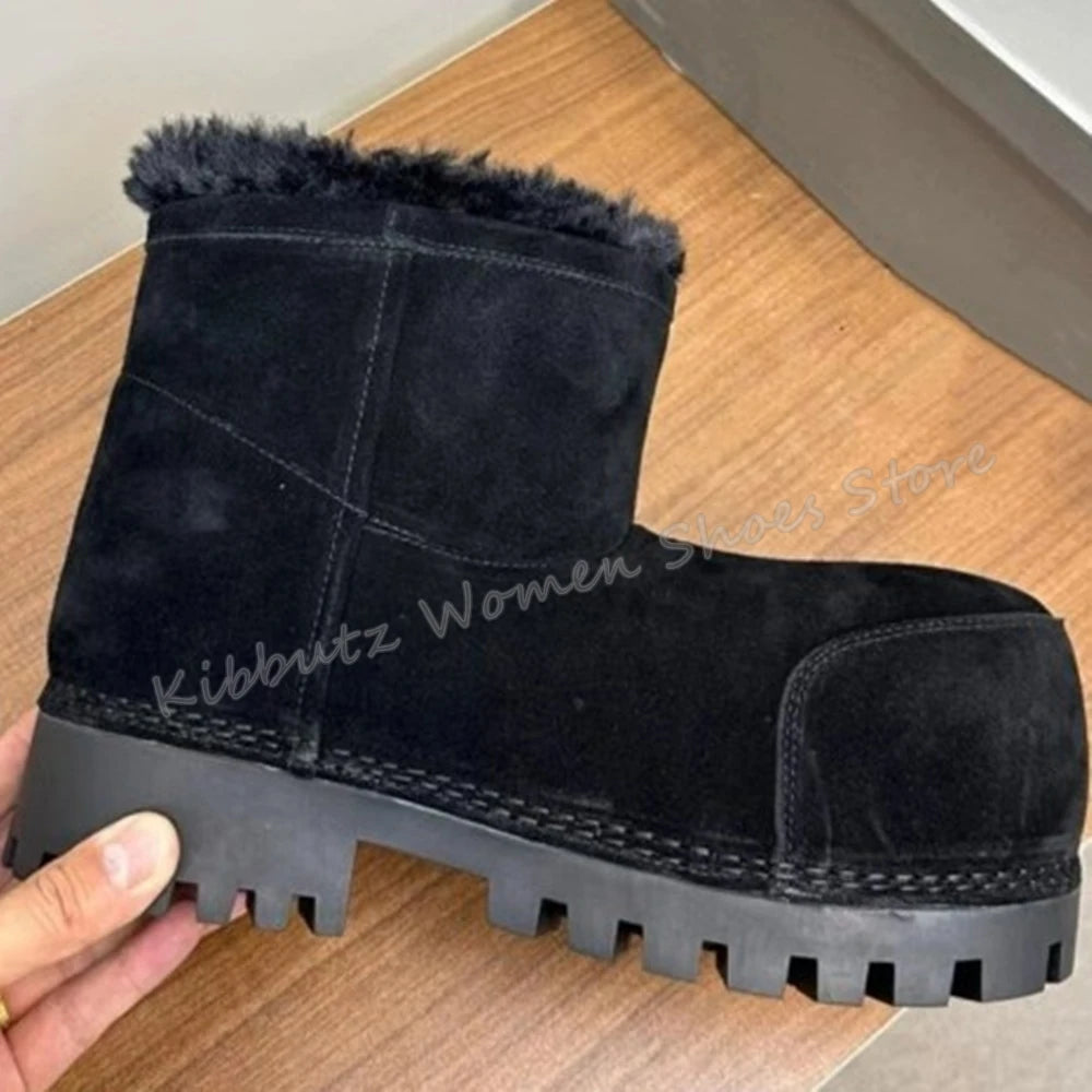 Suede Warm Winter Snow Boots Knee High Big Round Toe Flat With Outdoor Fashion Concise Luxury Sexy Novelty Slip-On Shoes Newest