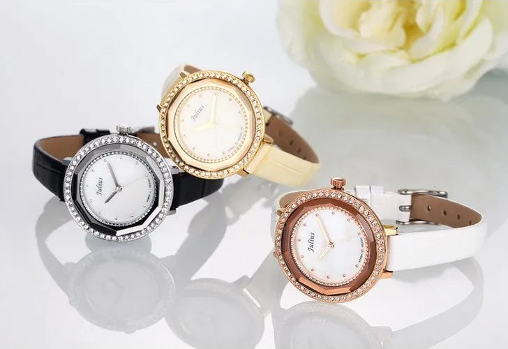 Mother-of-pearl Julius Lady Women's Watch Japan Quartz Fashion Hours Bracelet Real Leather Girl's Gift No Box