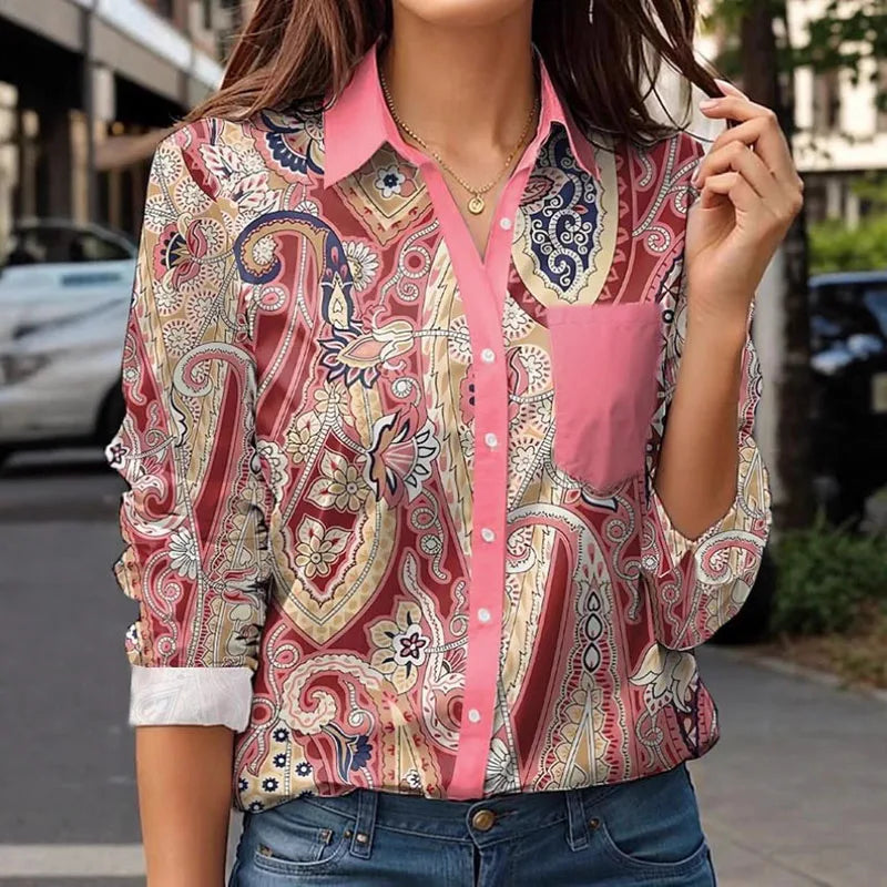 Women' Pattern Flower Print Woman Blouses and Tops 2025 Spring Turn-down Collar Button Shirts Autumn Long Sleeve Fashion Blusas