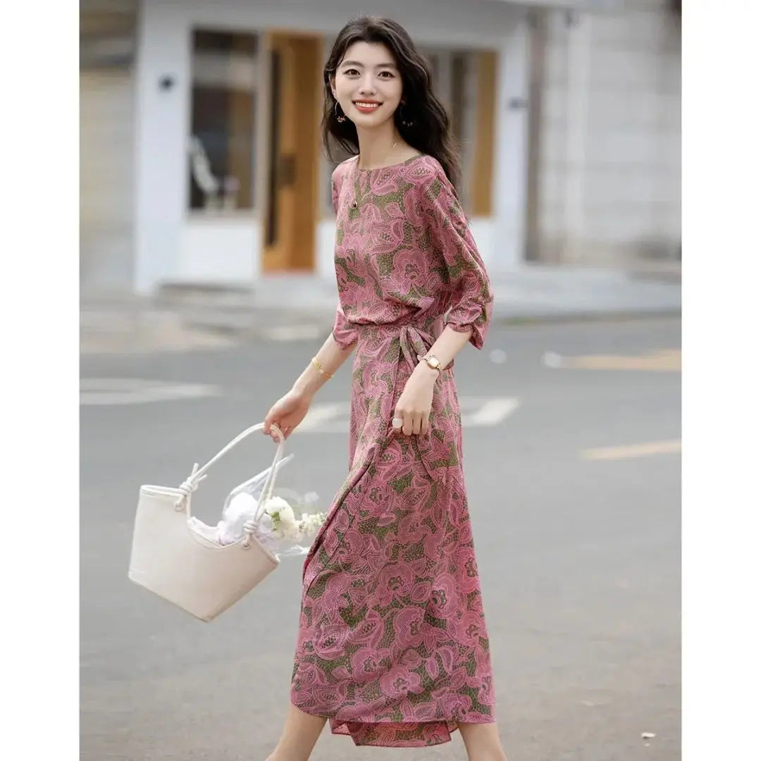 Elegant One Shoulder Wrap Chiffon Midi Dress For Women