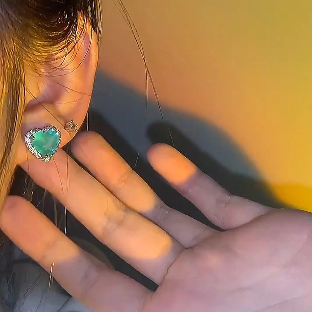 Silver Heart Shape Paraiba Tourmaline Gemstone Stud Earrings For Women Fashion Wedding Statement Jewelry Anniversary Gift